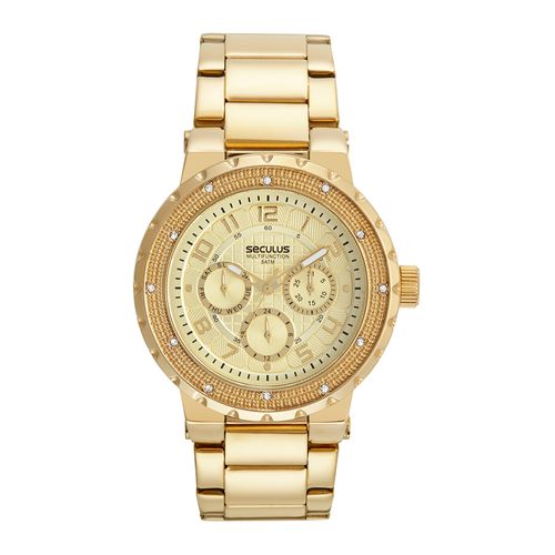 Relógio Feminino Multifunção Cristais Dourado