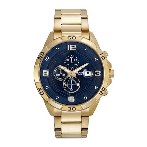 Relógio Masculino Cronógrafo Aro 3D Dourado