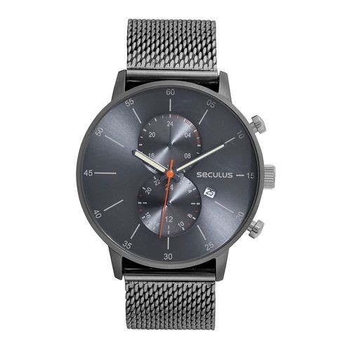 Relógio Masculino Cronógrafo Malha de Aço Cinza