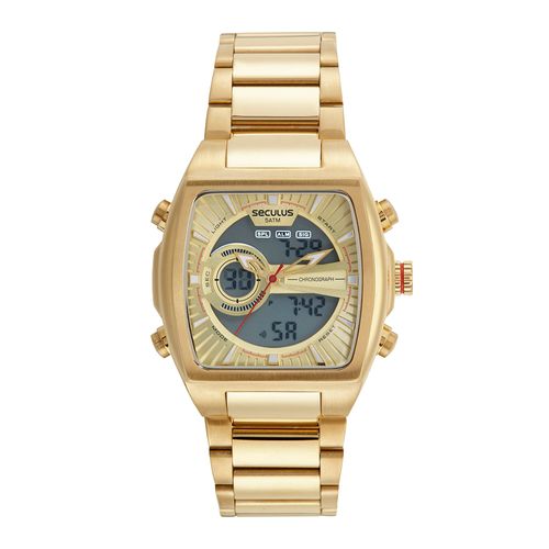 Relógio Masculino Anadigi Quadrado Dourado