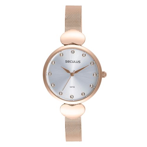 Kit Relógio Feminino Rosé Com Colar Relicário