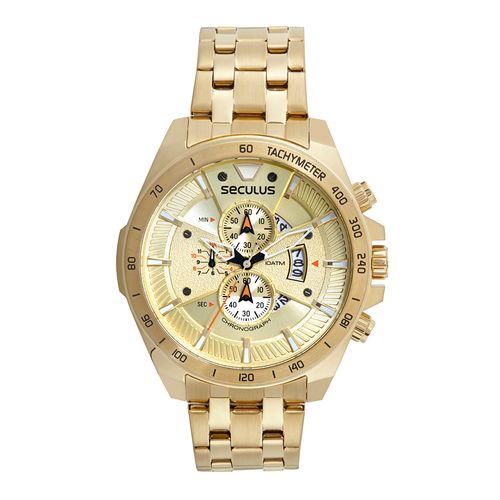 Relógio Masculino Aço Cronógrafo Dourado