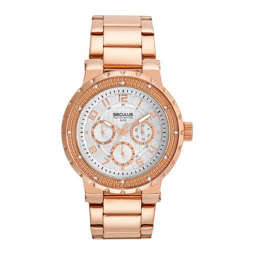 Relógio Feminino Multifunção Cristais Rosé