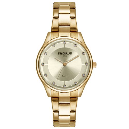 Relógio Feminino Com Vidro Abaulado Dourado