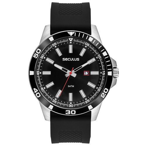Relógio Masculino Calendário Pulseira Silicone Prata