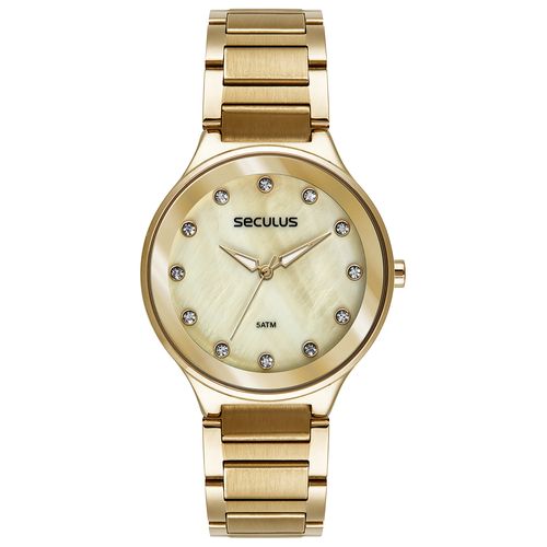 Relógio Feminino Madrepérola Cristais Dourado