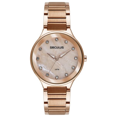 Relógio Feminino Madrepérola Cristais Rosé