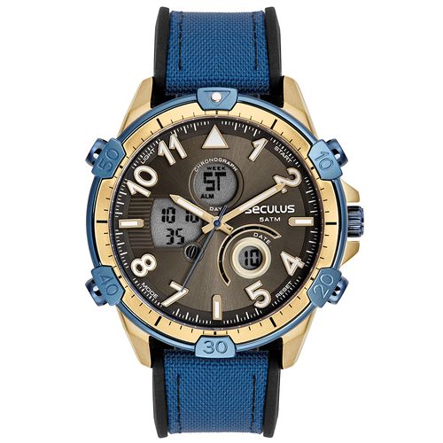 Relógio Masculino Anadigi Pulseira Nylon Dourado