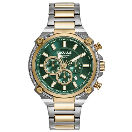 Relógio Masculino Cronógrafo Aço Prata e Dourado