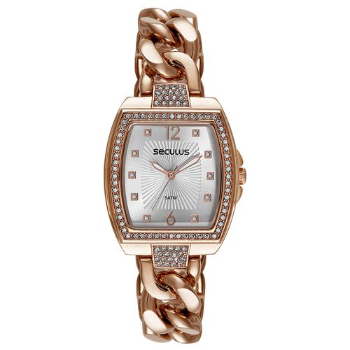 Relógio Feminino Quadrado Corrente Cristais Rosé