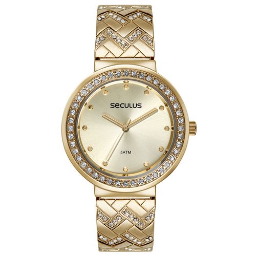 Relógio Feminino Bracelete Cristais Dourado
