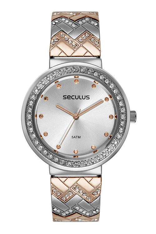 Relógio Feminino Bracelete Cristais Prata