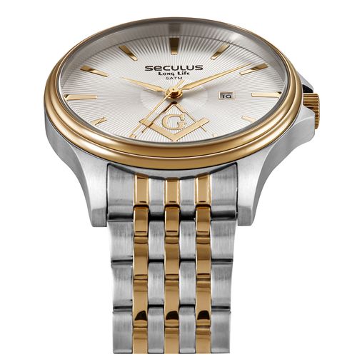 Relógio Masculino Maçonaria Aço Bicolor