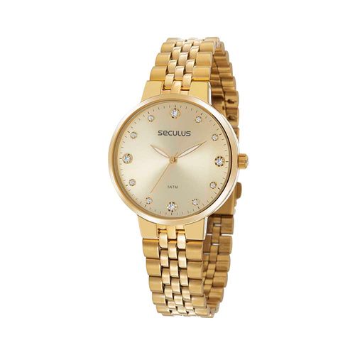 Kit Relógio Feminino Cristais Dourado Com Pulseira