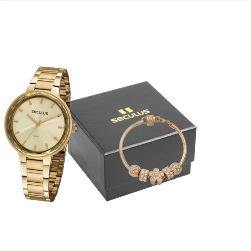 Kit Relógio Feminino Casual Dourado Com Semijoias