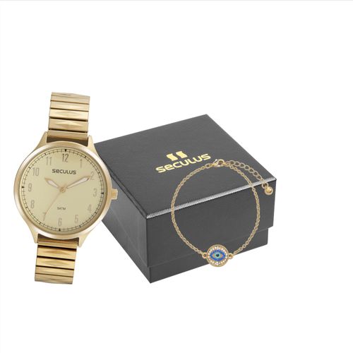Kit Relógio Feminino Casual Dourado Com Pulseira Berloques