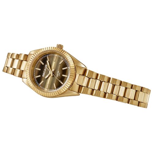 Relógio Feminino Aço Catraca Serrilhada Dourado