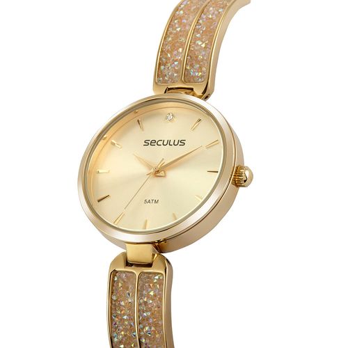 Relógio Feminino Clássico com Pedras Dourado