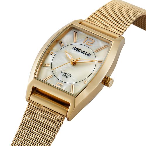 Relógio Feminino Aço Madrepérola Dourado