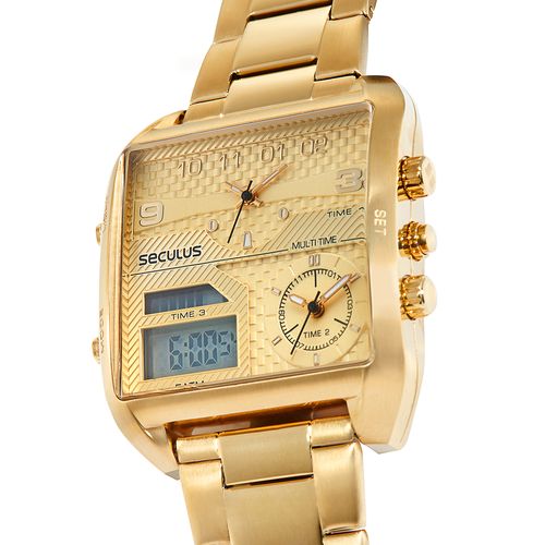 Relógio Masculino Anadigi Aço Dourado