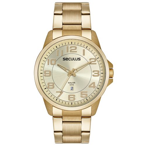 Relógio Masculino Aço Casual Com Calendário Dourado
