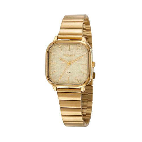 Kit Relógio Feminino Quadrado Dourado Com Pulseira Corrente
