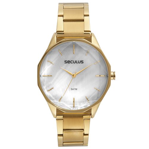 Kit Relógio Feminino Vidro Facetado Dourado Com Pulseira