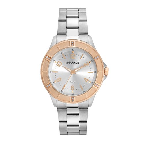 Kit Relógio Feminino Casual Prata com Pulseira