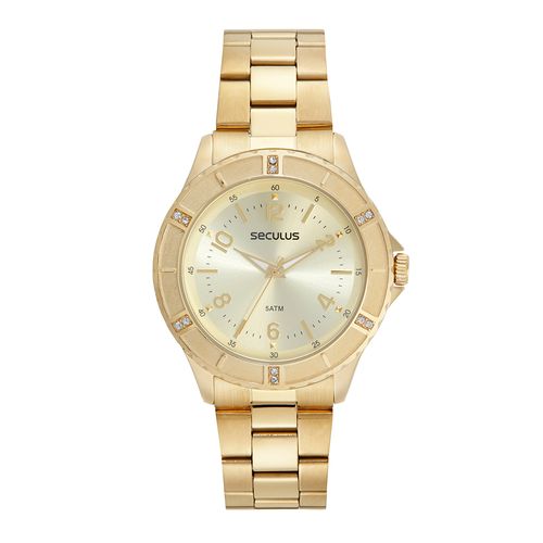 Kit Relógio Feminino Casual Dourado com Colar