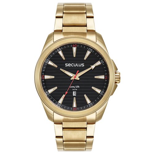 Relógio Masculino Aço Com Calendário Dourado