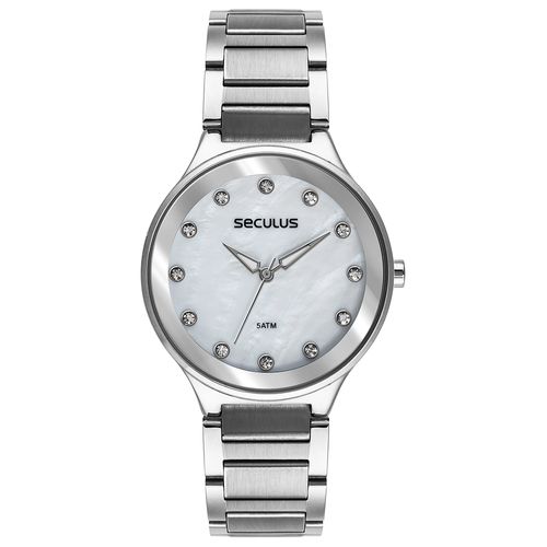 Relógio Feminino Casual Madrepérola Prata