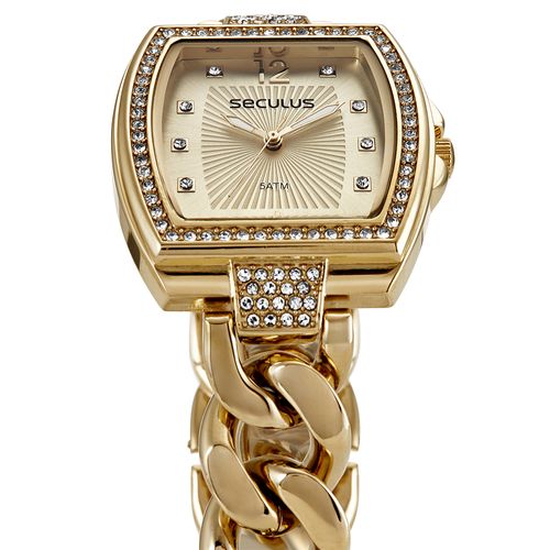 Relógio Feminino Quadrado Correntes Dourado