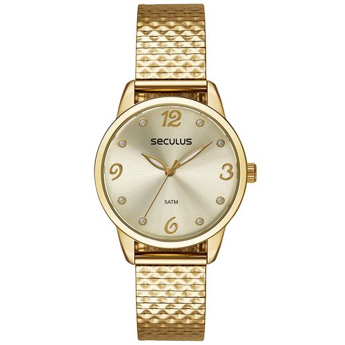Relógio Feminino Pulseira Texturizada Dourado
