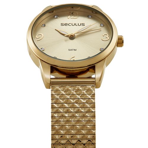 Relógio Feminino Pulseira Texturizada Dourado