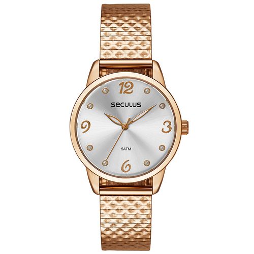 Relógio Feminino Pulseira Texturizada Rosé