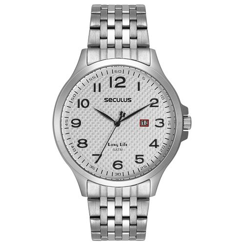 Relógio Masculino Social Visor Branco Texturizado Prata
