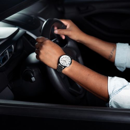 Relógio Masculino Social Visor Branco Texturizado Prata