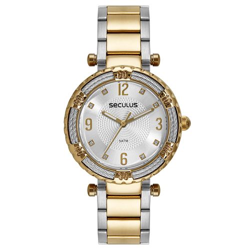 Relógio Feminino Cristais Bicolor