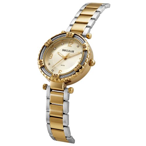 Relógio Feminino Cristais Bicolor