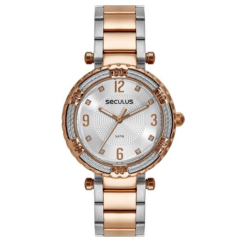 Relógio Feminino Cristais Prata e Rosé