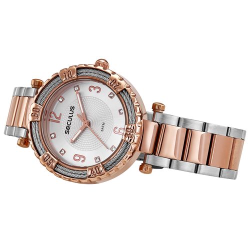 Relógio Feminino Cristais Prata e Rosé