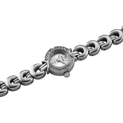 Relógio Feminino Aço Micromovimento Cristais Prata