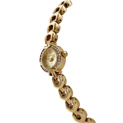 Relógio Feminino Aço Micromovimento Cristais Dourado