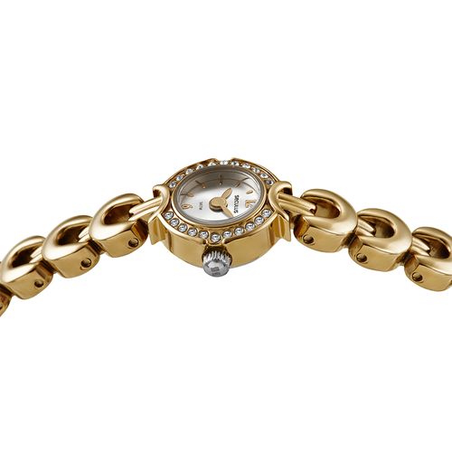 Relógio Feminino Aço Micromovimento Cristais Dourado