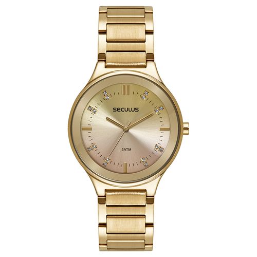 Relógio Feminino Visor Degradê Cristais Dourado
