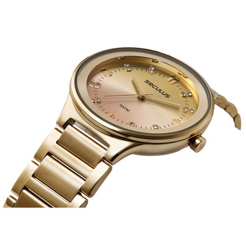 Relógio Feminino Visor Degradê Cristais Dourado