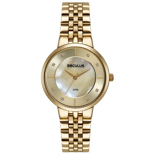 Relógio Feminino Madrepérola Cristais Dourado