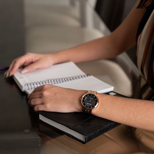 Relógio Feminino Madrepérola Cristais Rosé