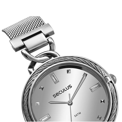 Relógio Feminino Espelhado Malha de Aço Prata