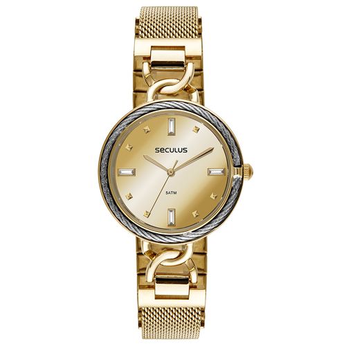 Relógio Feminino Espelhado Malha de Aço Dourado